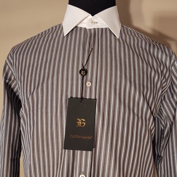 EMILIO GUIDO SLIM FIT MEN LONG SLEEVE STRIPE DRESS SHIRT - SIZE XL (44) - Picture 9 of 11